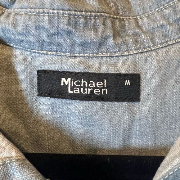 RARE Michael Lauren Women M Blue Raw Hem Button Up Retro Embroidery‎ Denim Shirt - Picture 7 of 8
